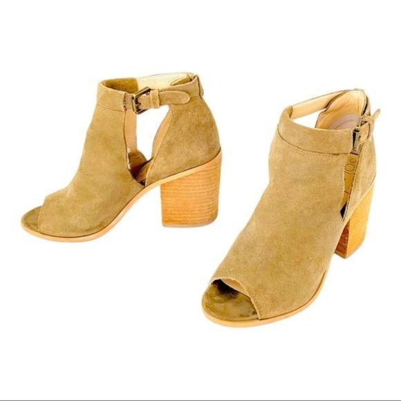Sole Society Ferris Suede Peep Toe Block Heel Side Zip Tan Leather Womens Size 6 - Picture 4 of 9